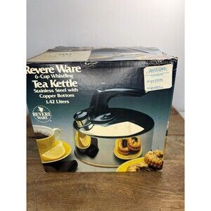 Vintage NOS Revere Ware Copper Bottom 6 Cup Whistling Tea Kettle *NEW* 1121
